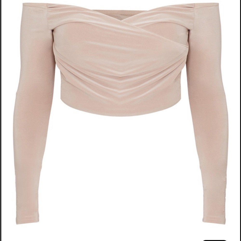 Brand New Pretty Little Thing Shape Nude Slinky Bardot Crop Top Size 18